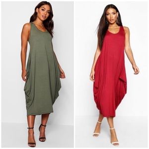 boohoo Racer Back Ruched Maxi Dress in Khaki